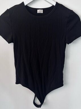 Wilfred Black Ribbed Short-Sleeve Bodysuit Sz Small